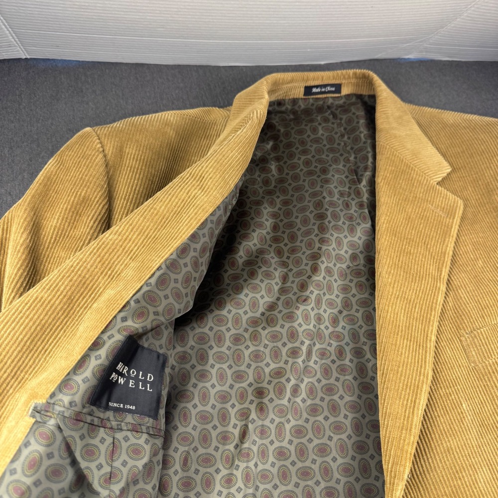 Harold Powell Mens Tan Corduroy Blazer Sport Coat 48L Mustard Yellow 2 Button